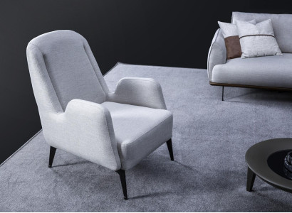 Designer Gray Armchair Luxury 1 Seater Upholstered Chair Textile Upholstered Armchair